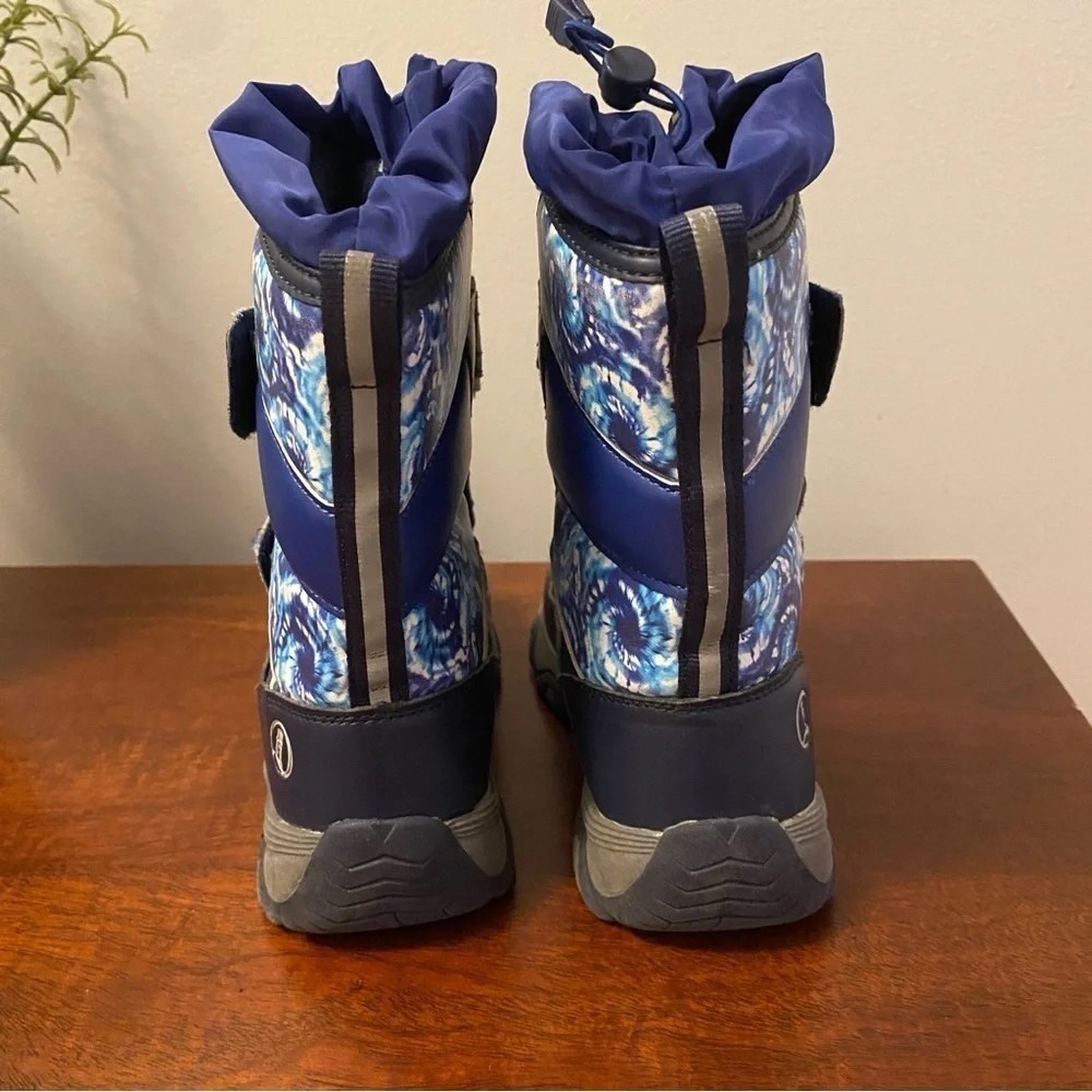 Lands' End Blue and Gray Snow Boots with Velcro Straps